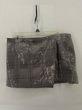 Forever 21 Plaid Sequence Mini Skirt Womens XL Grey